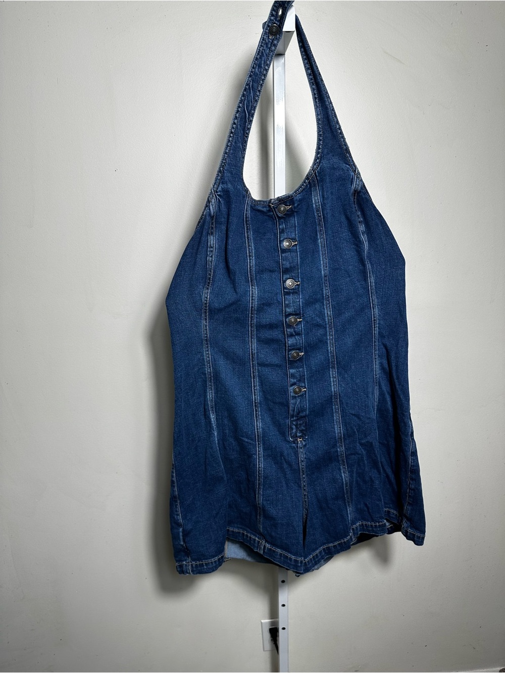 X403. American Eagle Denim Halter Romper XXL Button Front Stretch Back